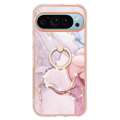 For Google Pixel 9 Pro XL Electroplating Marble IMD TPU Phone Case with Ring Holder(Rose Gold 005) - Google Cases by buy2fix | Online Shopping UK | buy2fix