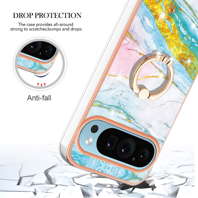 For Google Pixel 9 Pro XL Electroplating Marble IMD TPU Phone Case with Ring Holder(Green 004) - Google Cases by buy2fix | Online Shopping UK | buy2fix