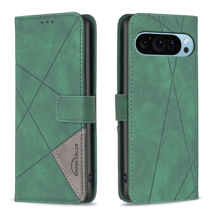 For Google Pixel 9 Magnetic Buckle Rhombus Texture Leather Phone Case(Green) - Google Cases by buy2fix | Online Shopping UK | buy2fix