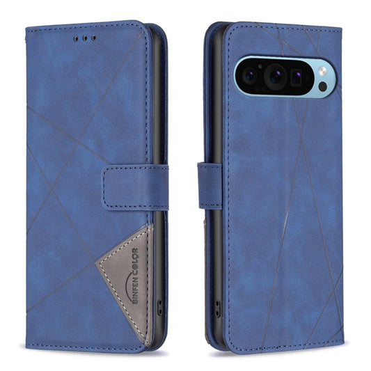 For Google Pixel 9 Pro Magnetic Buckle Rhombus Texture Leather Phone Case(Blue) - Google Cases by buy2fix | Online Shopping UK | buy2fix