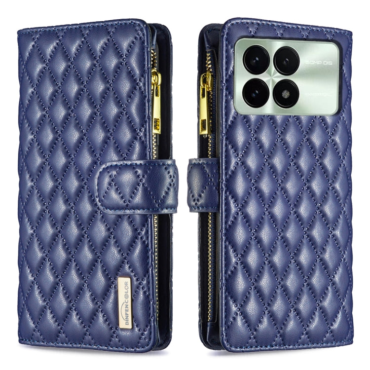 For Xiaomi Redmi K70 / K70 Pro Diamond Lattice Zipper Wallet Leather Flip Phone Case(Blue) - K70 Pro Cases by buy2fix | Online Shopping UK | buy2fix