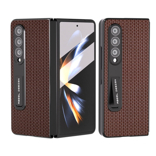 For Samsung Galaxy Z Fold3 5G Integrated Genuine Leather Luxury Series Phone Case with Holder(Coffee) - Galaxy Phone Cases by buy2fix | Online Shopping UK | buy2fix