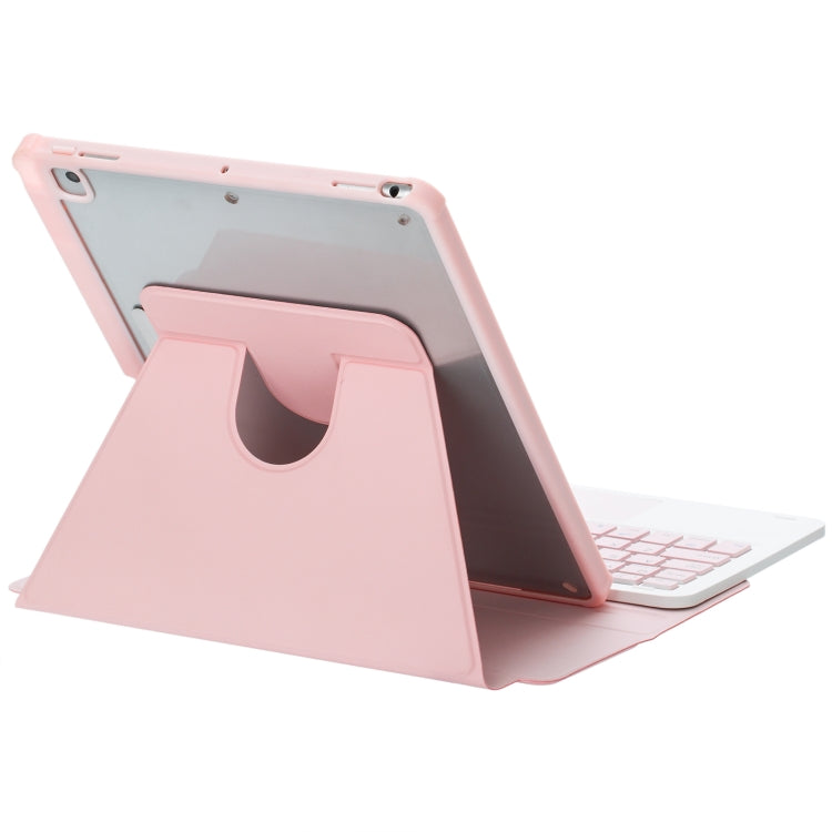 For iPad 10th Gen 10.9 2022 F10B-A 360 Rotation Acrylic Transparent Bluetooth Keyboard Leather Case With Touch Control(Pink) - Universal by buy2fix | Online Shopping UK | buy2fix