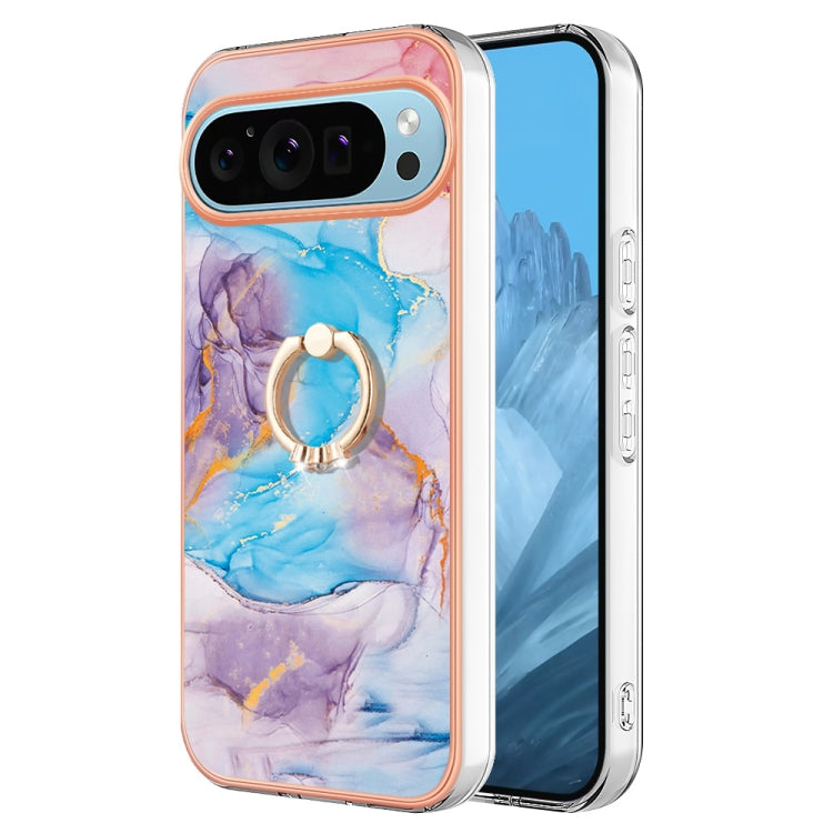 For Google Pixel 9 / 9 Pro Electroplating IMD TPU Phone Case with Ring(Blue Marble) - Google Cases by buy2fix | Online Shopping UK | buy2fix