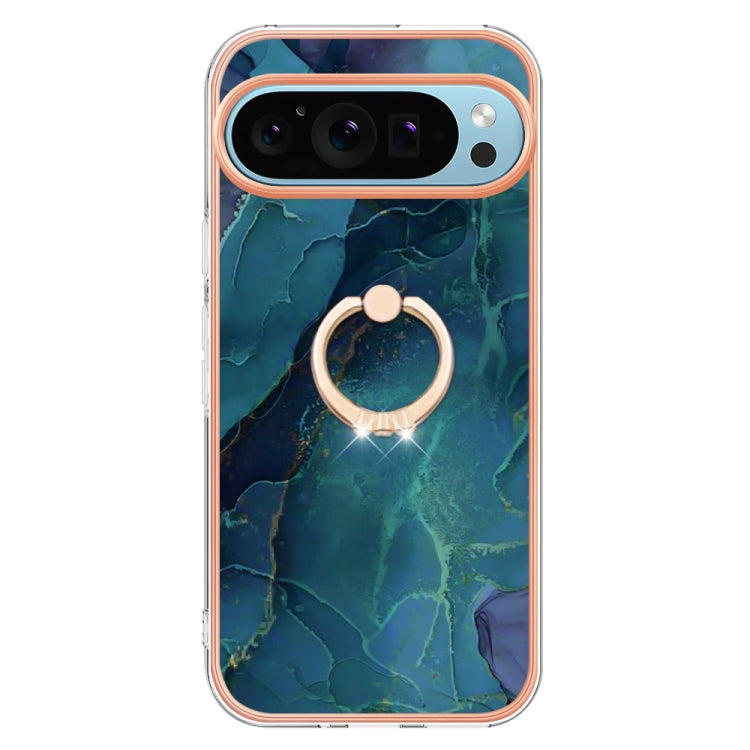 For Google Pixel 9 / 9 Pro Electroplating Marble Dual-side IMD Phone Case with Ring(Green 017) - Google Cases by buy2fix | Online Shopping UK | buy2fix