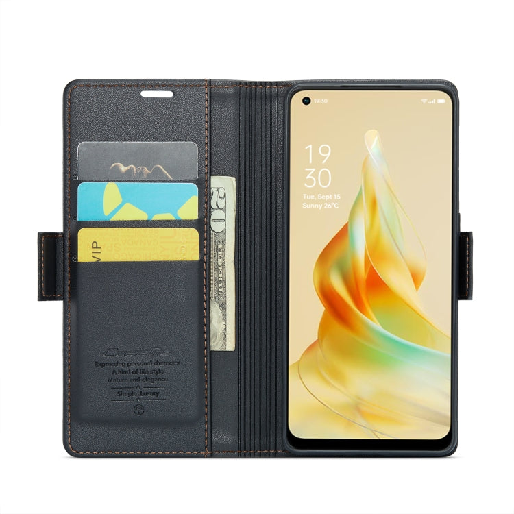 For OPPO Reno8 T 4G CaseMe 023 Butterfly Buckle Litchi Texture RFID Anti-theft Leather Phone Case(Black) - OPPO Cases by CaseMe | Online Shopping UK | buy2fix