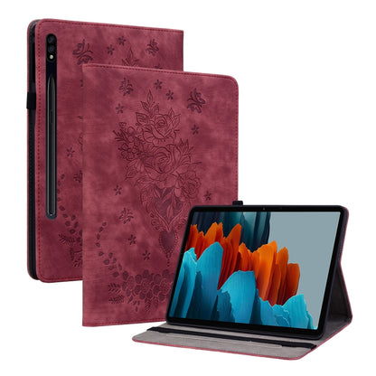 For Samsung Galaxy Tab S9 Butterfly Rose Embossed Leather Tablet Case(Red) - Galaxy Tab S9 Cases by buy2fix | Online Shopping UK | buy2fix