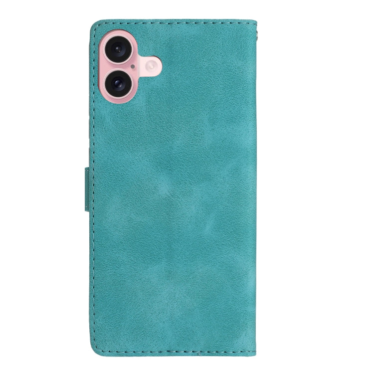 For iPhone 16 Plus Flower Butterfly Embossing Pattern Leather Phone Case(Sky Blue) - iPhone 16 Plus Cases by buy2fix | Online Shopping UK | buy2fix