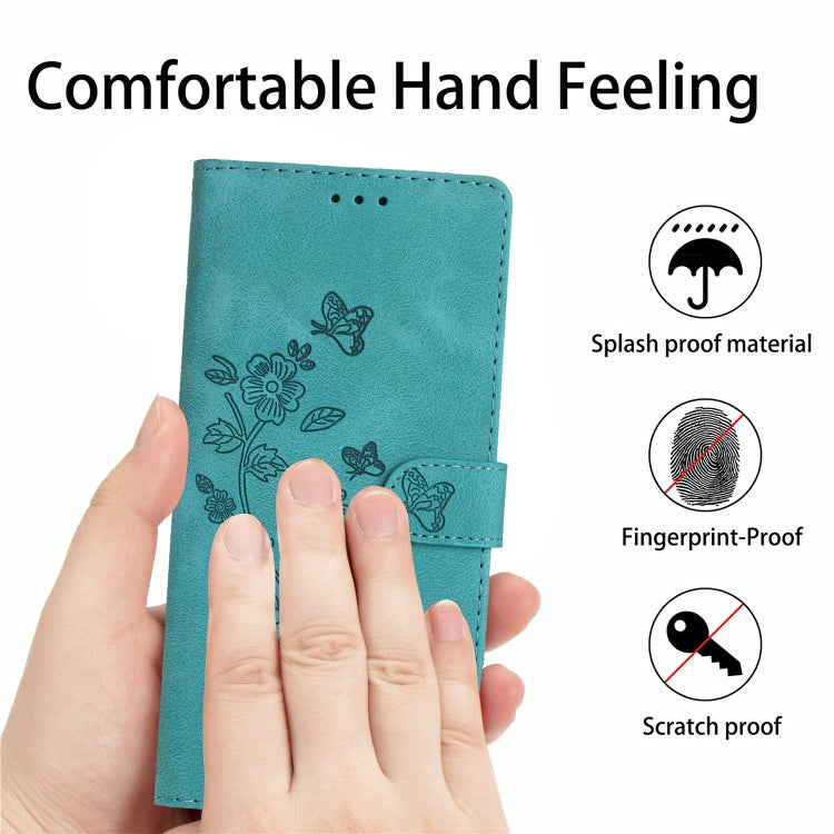 For iPhone 16 Plus Flower Butterfly Embossing Pattern Leather Phone Case(Sky Blue) - iPhone 16 Plus Cases by buy2fix | Online Shopping UK | buy2fix