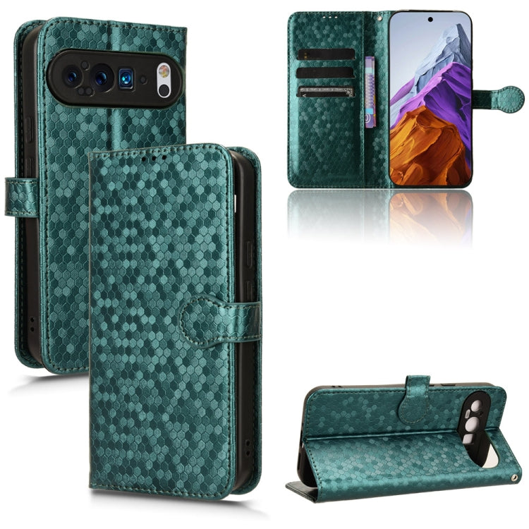 For Google Pixel 9 Honeycomb Dot Texture Leather Phone Case(Green) - Google Cases by buy2fix | Online Shopping UK | buy2fix