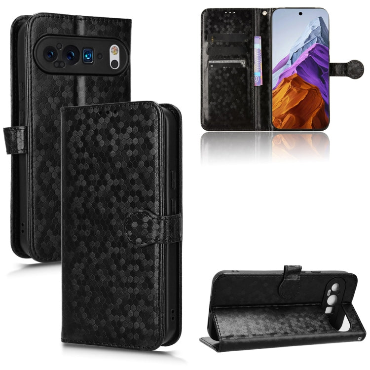 For Google Pixel 9 Pro XL Honeycomb Dot Texture Leather Phone Case(Black) - Google Cases by buy2fix | Online Shopping UK | buy2fix