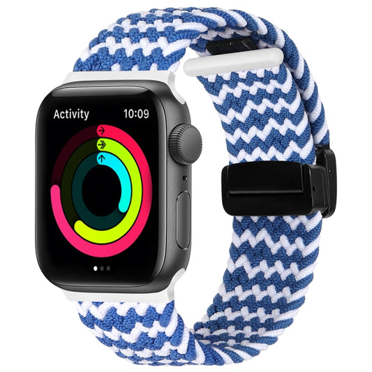 Magnetic Fold Clasp Woven Watch Band For Apple Watch Ultra 2 49mm(Blue White) - Watch Bands by buy2fix | Online Shopping UK | buy2fix