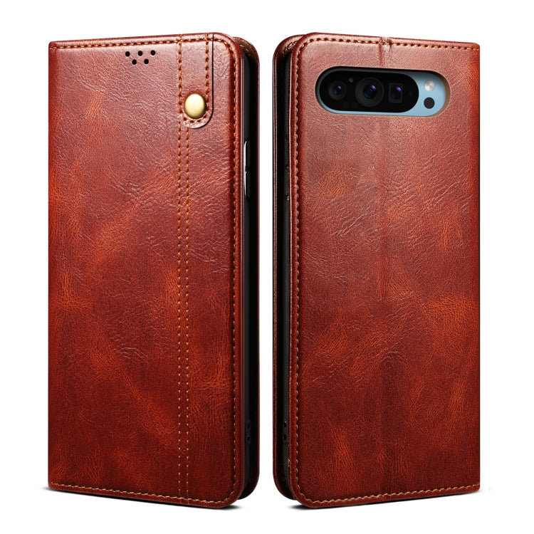 For Google Pixel 9 / 9 Pro Oil Wax Crazy Horse Texture Leather Phone Case(Brown) - Google Cases by buy2fix | Online Shopping UK | buy2fix