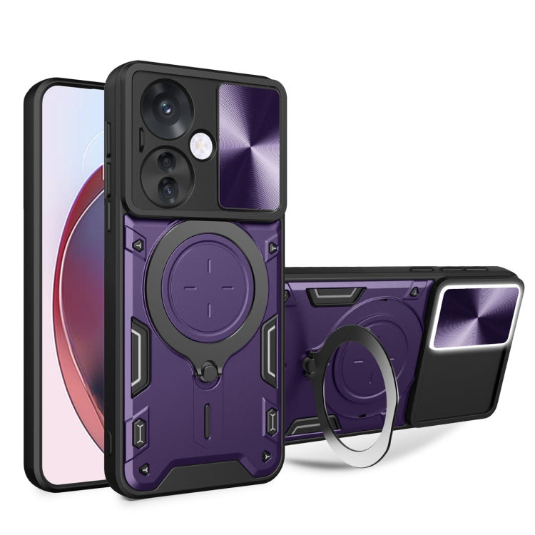 For OPPO Reno11 F 5G Global CD Texture Sliding Camshield Magnetic Holder Phone Case(Purple) - Reno11 F Cases by buy2fix | Online Shopping UK | buy2fix