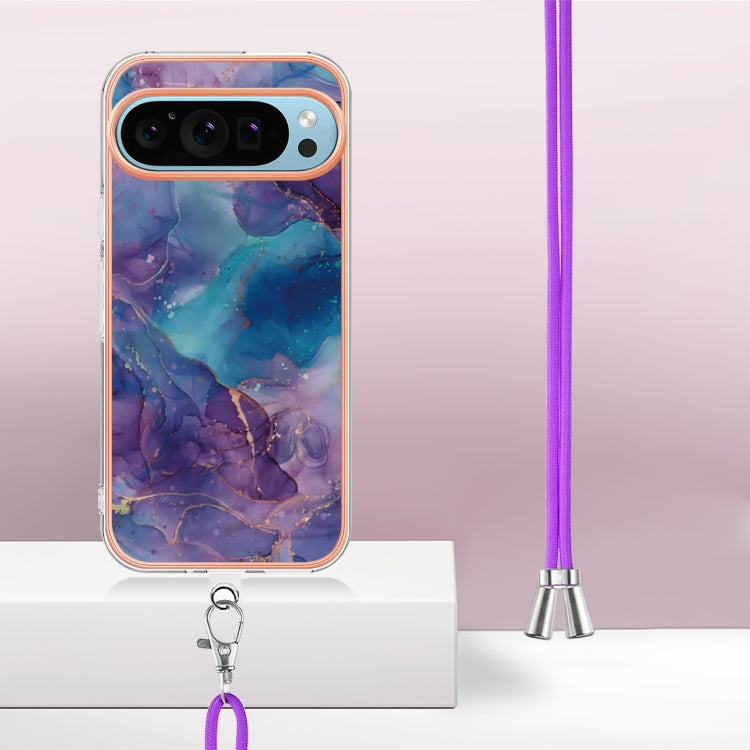 For Google Pixel 9 Pro XL Electroplating Marble Dual-side IMD Phone Case with Lanyard(Purple 016) - Google Cases by buy2fix | Online Shopping UK | buy2fix