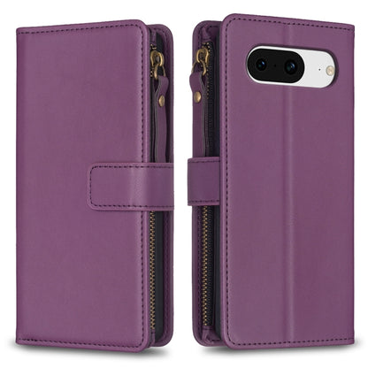 For Google Pixel 8 9 Card Slots Zipper Wallet Leather Flip Phone Case(Dark Purple) - Google Cases by buy2fix | Online Shopping UK | buy2fix