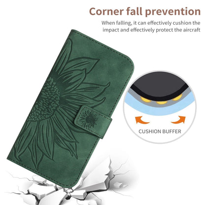 For iPhone 16 Pro Skin Feel Sun Flower Embossed Flip Leather Phone Case with Lanyard(Green) - iPhone 16 Pro Cases by buy2fix | Online Shopping UK | buy2fix