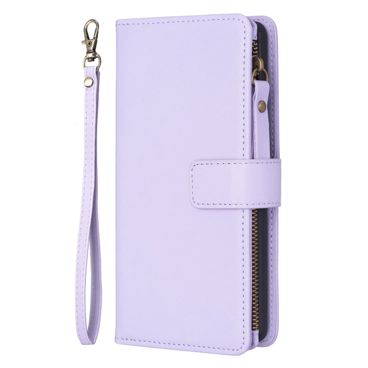 For Samsung Galaxy S21 5G 9 Card Slots Zipper Wallet Leather Flip Phone Case(Light Purple) - Galaxy S21 5G Cases by buy2fix | Online Shopping UK | buy2fix