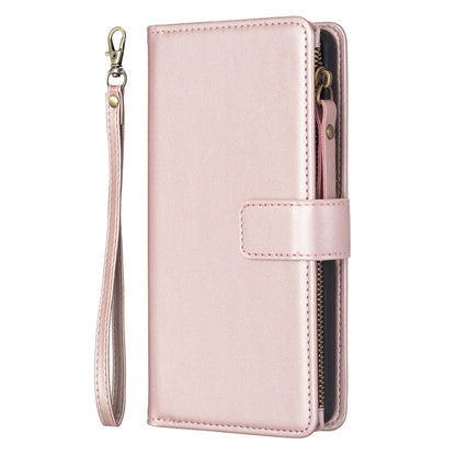 For Samsung Galaxy S24+ 5G 9 Card Slots Zipper Wallet Leather Flip Phone Case(Rose Gold) - Galaxy S24+ 5G Cases by buy2fix | Online Shopping UK | buy2fix