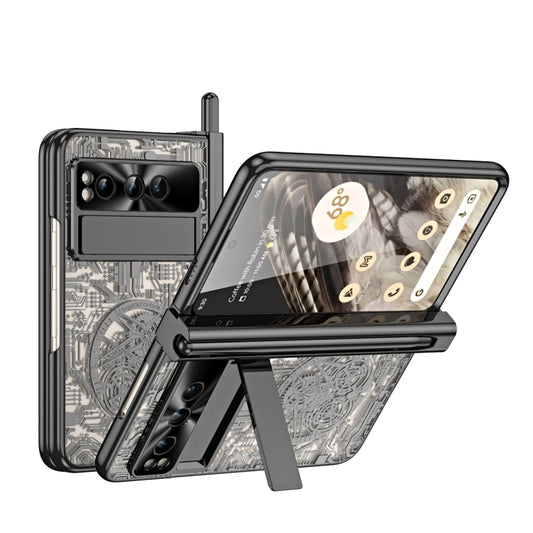 For Google Pixel Fold Mechanical Legend Integrated Electroplating All-inclusive Phone Case with Pen Slot(Black) - Google Cases by buy2fix | Online Shopping UK | buy2fix