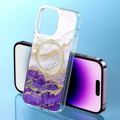 For iPhone 12 Pro Dual-side IMD Marble Magsafe Phone Case(White Purple) - iPhone 12 / 12 Pro Cases by buy2fix | Online Shopping UK | buy2fix