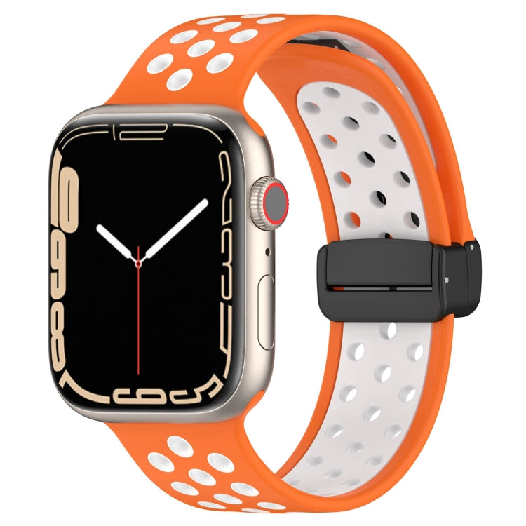 For Apple Watch 8 41mm Magnetic Buckle Silicone Watch Band(Orange White) - Watch Bands by buy2fix | Online Shopping UK | buy2fix