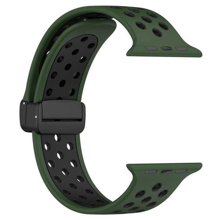 For Apple Watch 8 41mm Magnetic Buckle Silicone Watch Band(Army Green Black) - Watch Bands by buy2fix | Online Shopping UK | buy2fix