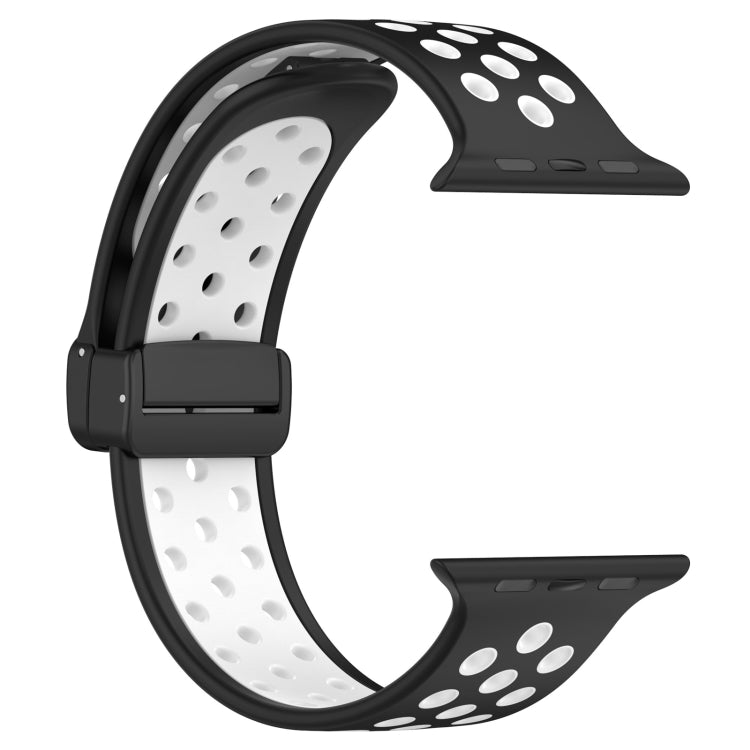 For Apple Watch SE 2022 44mm Magnetic Buckle Silicone Watch Band(Black White) - Watch Bands by buy2fix | Online Shopping UK | buy2fix