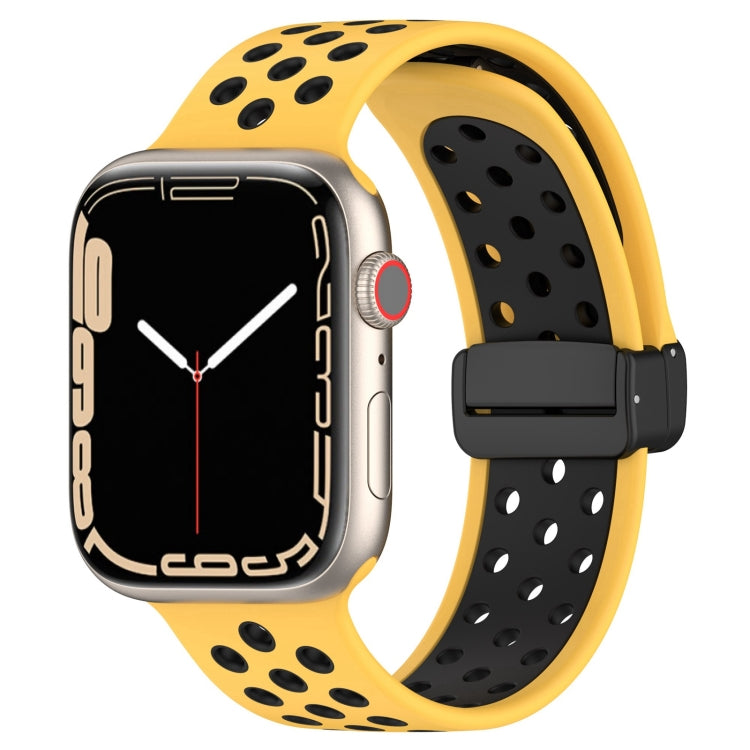 For Apple Watch SE 40mm Magnetic Buckle Silicone Watch Band(Yellow Black) - Watch Bands by buy2fix | Online Shopping UK | buy2fix