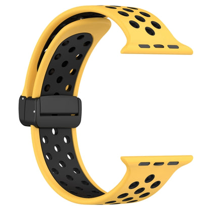 For Apple Watch SE 44mm Magnetic Buckle Silicone Watch Band(Yellow Black) - Watch Bands by buy2fix | Online Shopping UK | buy2fix