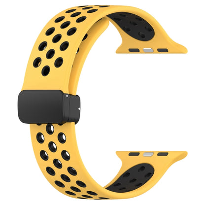 For Apple Watch 6 44mm Magnetic Buckle Silicone Watch Band(Yellow Black) - Watch Bands by buy2fix | Online Shopping UK | buy2fix