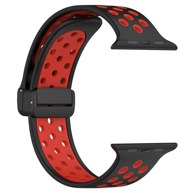 For Apple Watch 5 44mm Magnetic Buckle Silicone Watch Band(Black Red) - Watch Bands by buy2fix | Online Shopping UK | buy2fix