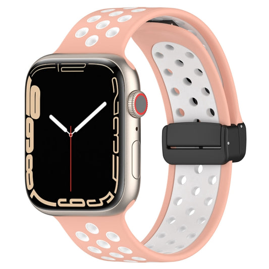 For Apple Watch 3 42mm Magnetic Buckle Silicone Watch Band(Pink White) - Watch Bands by buy2fix | Online Shopping UK | buy2fix