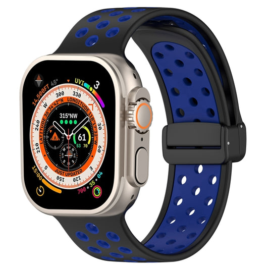 For Apple Watch Ultra 2 49mm Magnetic Buckle Silicone Watch Band(Black Blue) - Watch Bands by buy2fix | Online Shopping UK | buy2fix