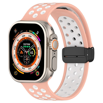 For Apple Watch Series 9 41mm Magnetic Buckle Silicone Watch Band(Pink White) - Watch Bands by buy2fix | Online Shopping UK | buy2fix