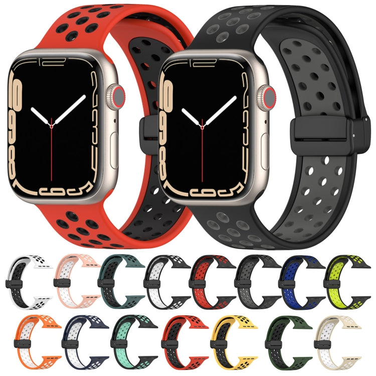 For Apple Watch 3 38mm Magnetic Buckle Silicone Watch Band(Orange White) - Watch Bands by buy2fix | Online Shopping UK | buy2fix