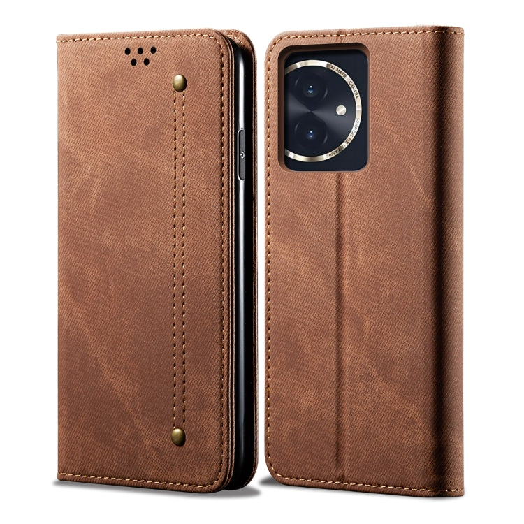 For Honor 100 Denim Texture Flip Leather Phone Case(Brown) - Honor Cases by buy2fix | Online Shopping UK | buy2fix