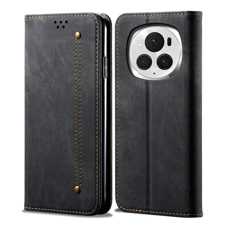 For Honor Magic6 Denim Texture Flip Leather Phone Case(Black) - Honor Cases by buy2fix | Online Shopping UK | buy2fix