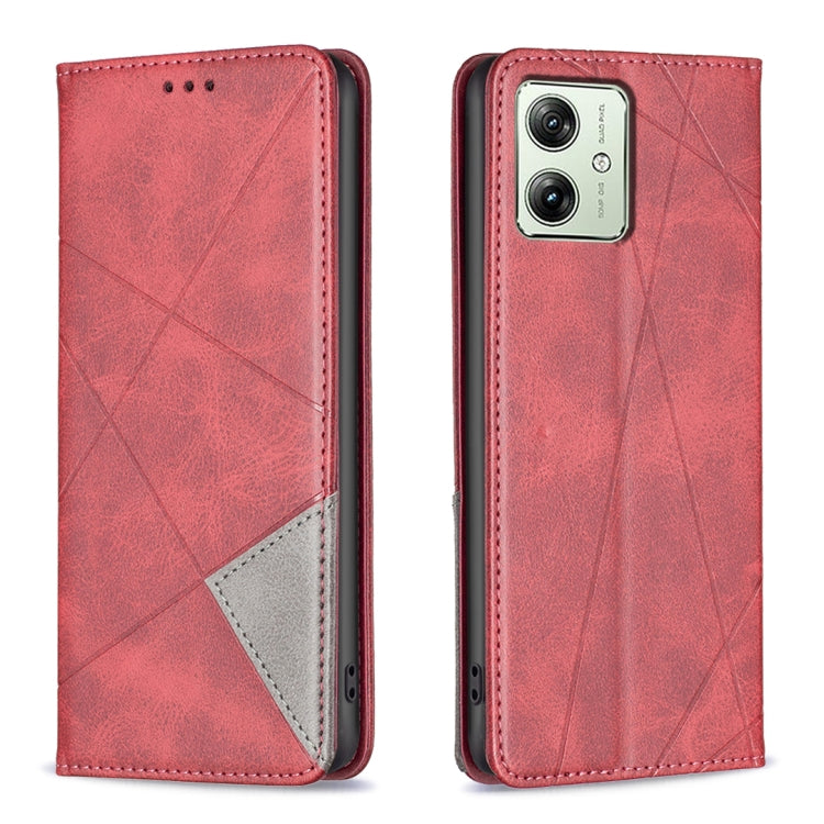 For Motorola Moto G54 5G EU Edition Rhombus Texture Magnetic Leather Phone Case(Red) - Motorola Cases by buy2fix | Online Shopping UK | buy2fix