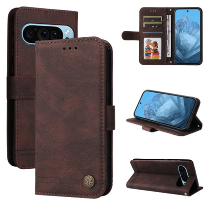 For Google Pixel 9 Skin Feel Life Tree Metal Button Leather Phone Case(Brown) - Google Cases by buy2fix | Online Shopping UK | buy2fix