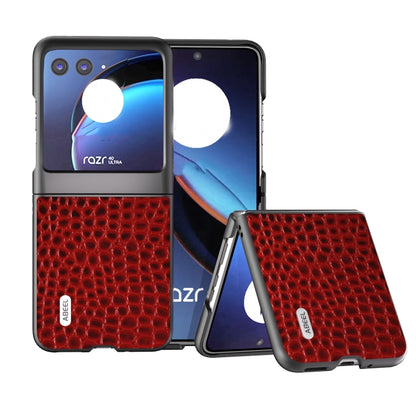 For Motorola Razr 40 Ultra ABEEL Genuine Leather Crocodile Pattern Black Edge Phone Case(Red) - Motorola Cases by buy2fix | Online Shopping UK | buy2fix