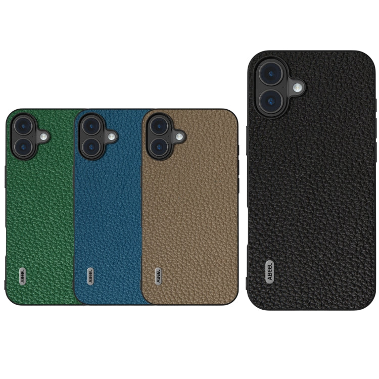 For iPhone 16 ABEEL Genuine Leather Litchi Texture Phone Case(Blue) - iPhone 16 Cases by buy2fix | Online Shopping UK | buy2fix