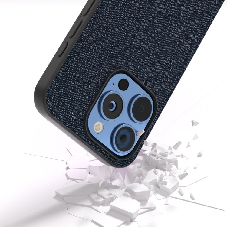 For iPhone 16 Pro ABEEL Cross Texture Genuine Leather Phone Case(Blue) - iPhone 16 Pro Cases by buy2fix | Online Shopping UK | buy2fix