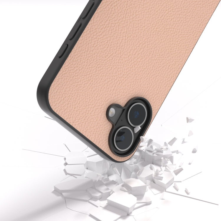 For iPhone 16 ABEEL Genuine Leather + PC Litchi Texture Phone Case(Pink Gold) - iPhone 16 Cases by buy2fix | Online Shopping UK | buy2fix