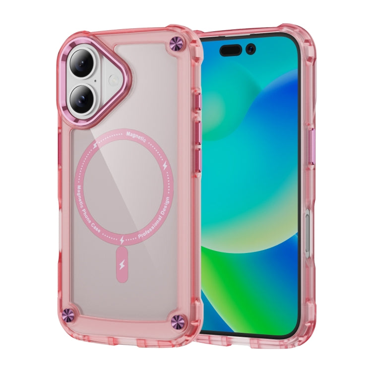 For iPhone 16 Skin Feel TPU + PC MagSafe Magnetic Phone Case(Transparent Pink) - iPhone 16 Cases by buy2fix | Online Shopping UK | buy2fix