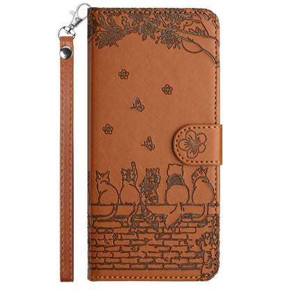 For Google Pixel 9 / 9 Pro Cat Embossing Pattern Leather Phone Case with Lanyard(Brown) - Google Cases by buy2fix | Online Shopping UK | buy2fix