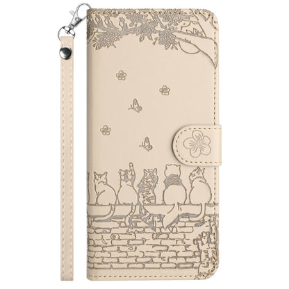 For Google Pixel 9 / 9 Pro Cat Embossing Pattern Leather Phone Case with Lanyard(Beige) - Google Cases by buy2fix | Online Shopping UK | buy2fix