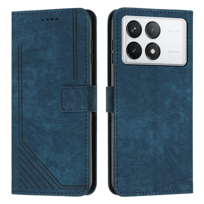 For Xiaomi Redmi K70 / K70 Pro Skin Feel Stripe Pattern Leather Phone Case with Long Lanyard(Blue) - K70 Pro Cases by buy2fix | Online Shopping UK | buy2fix