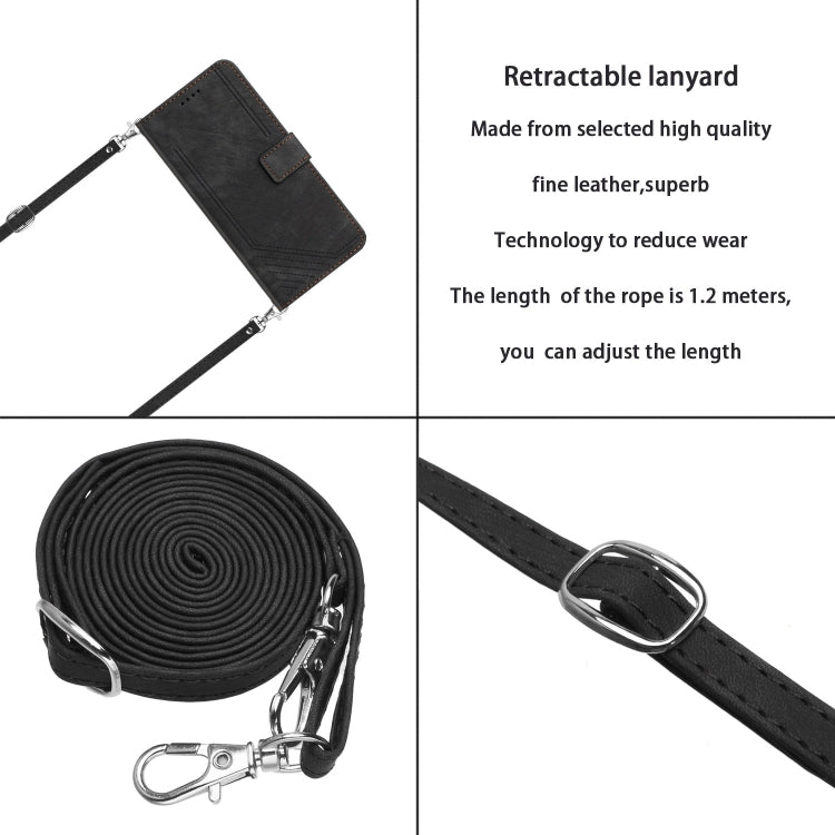 For Xiaomi Redmi K70 / K70 Pro Skin Feel Stripe Pattern Leather Phone Case with Long Lanyard(Black) - K70 Pro Cases by buy2fix | Online Shopping UK | buy2fix