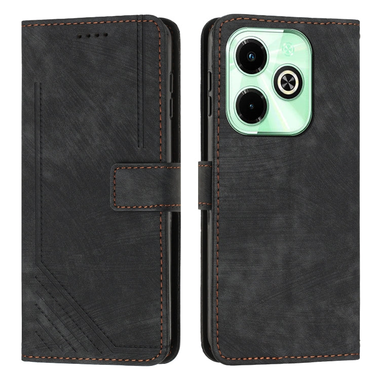 For Infinix Hot 40i Skin Feel Stripe Pattern Leather Phone Case with Lanyard(Black) - Infinix Cases by buy2fix | Online Shopping UK | buy2fix